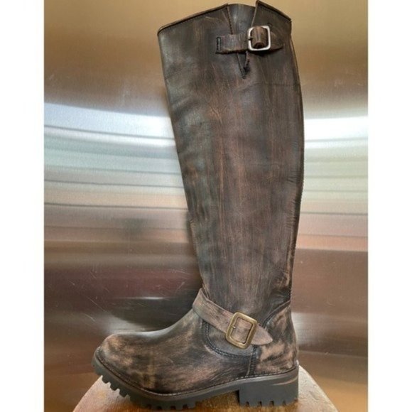 Freebird by Steven Bettle Battle Brown Distressed Leather Engineer Boot 7 - Picture 3 of 15